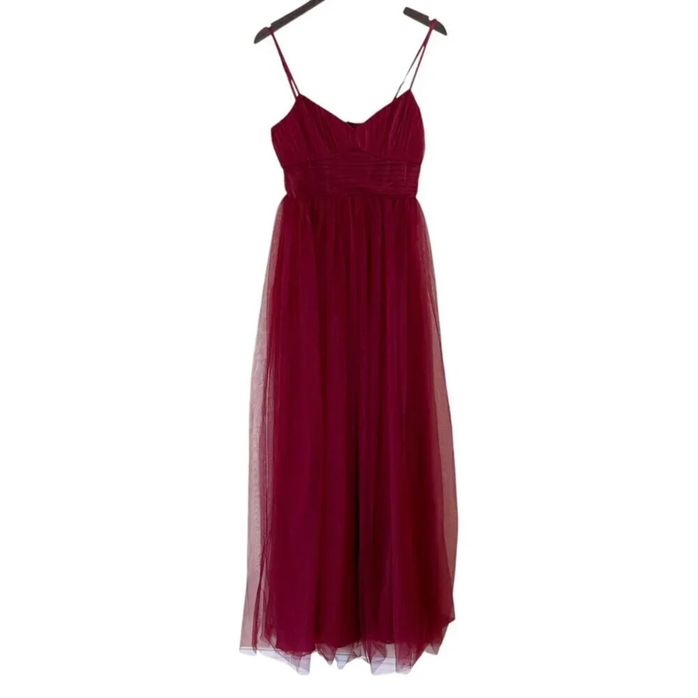Lulu's Women's Convincingly Graceful Tulle Sleeveless Maxi Dress Wine Red Size M